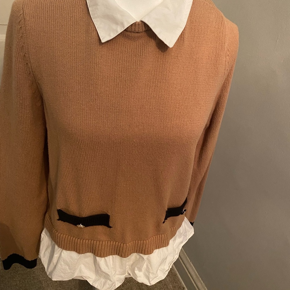 Women's LOFT Tan Sweater with White Collar